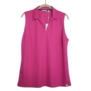 NWT Lady Hagen Tropic Scallop Placket Sleeveless Polo Cheeky Pink Golf Shirt XL